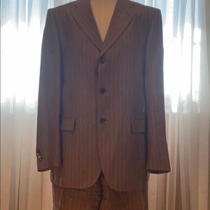 Pure Lino elegant men’s suit, brown pinstripes, 42
